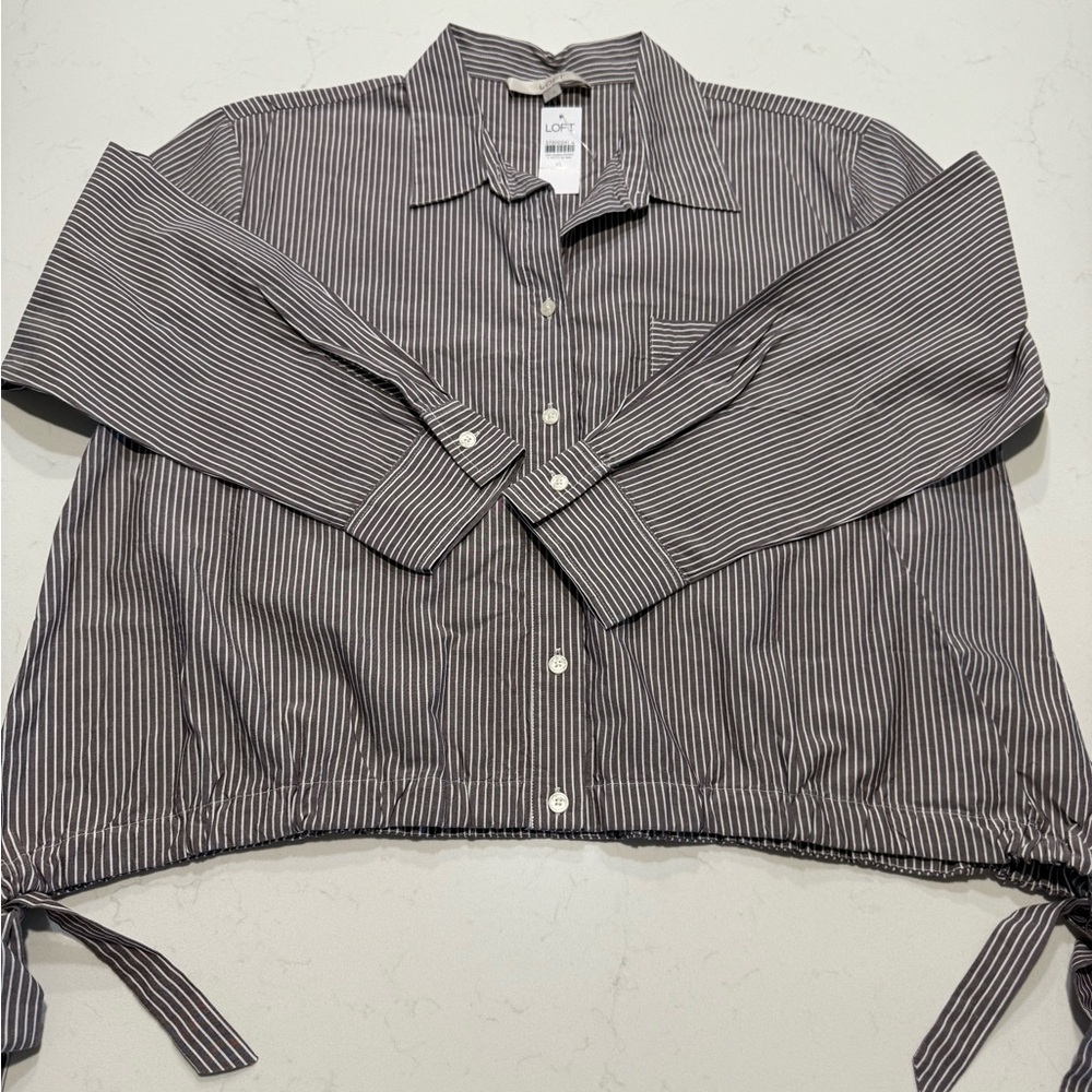 NWT - LOFT Striped Cotton Blend Side Tie Pocket Shirt - XL - Picture 3 of 7